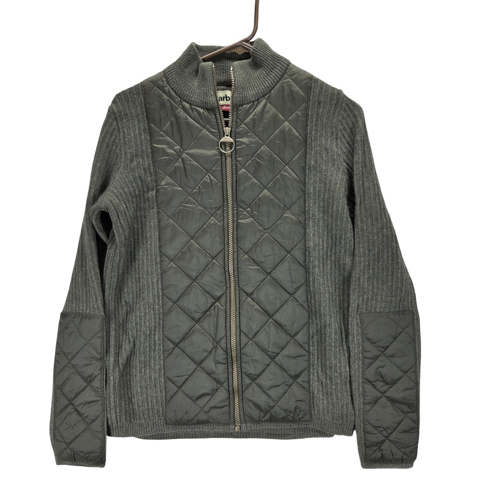 Barbour Sporting Zip Knit Wool Jacket Green Quilted Equestrian Womens Medium